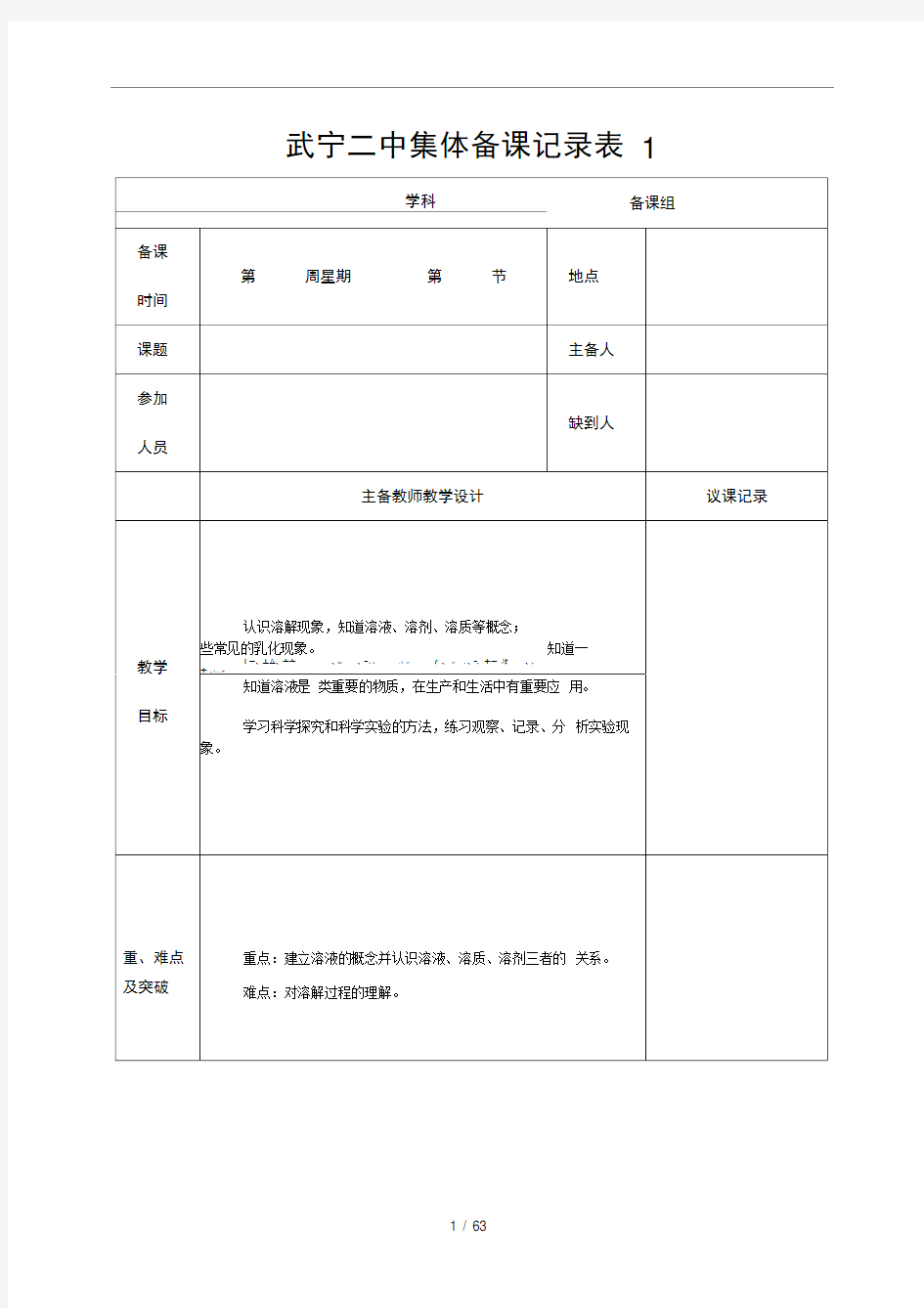 初三化学集体备课记录定稿