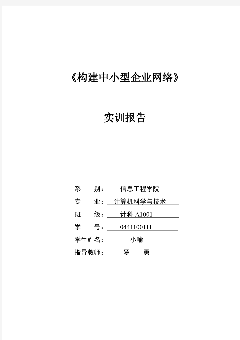 构建中小型企业网络实习报告