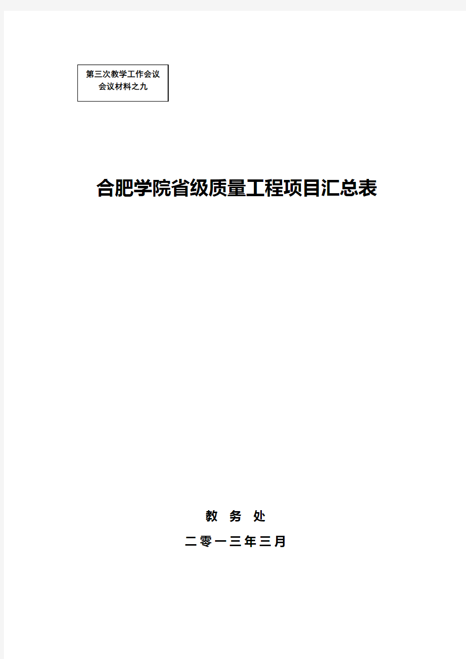 合肥学院省级质量工程项目汇总表