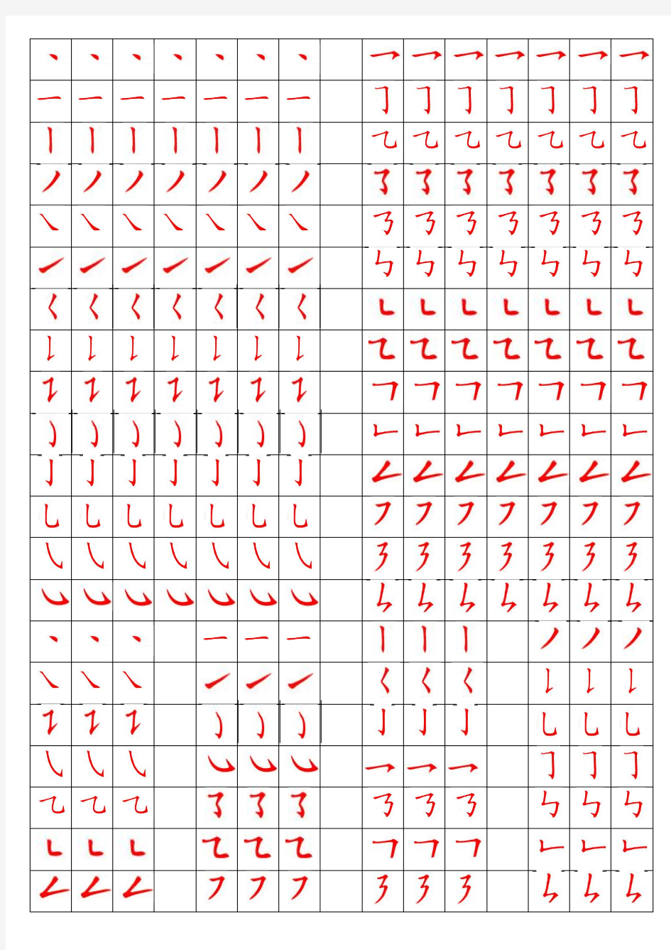 常用汉字笔画练习(28种)
