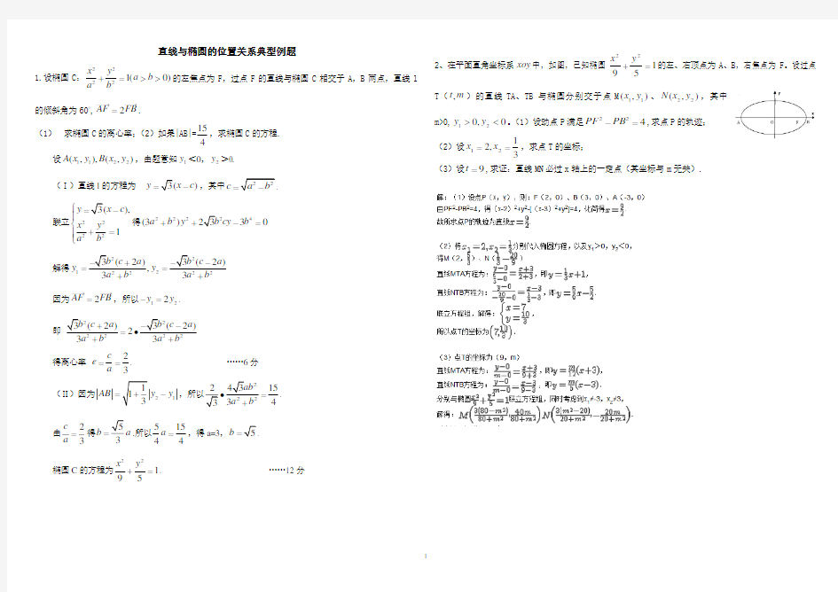 直线与椭圆的位置关系典型例题及答案