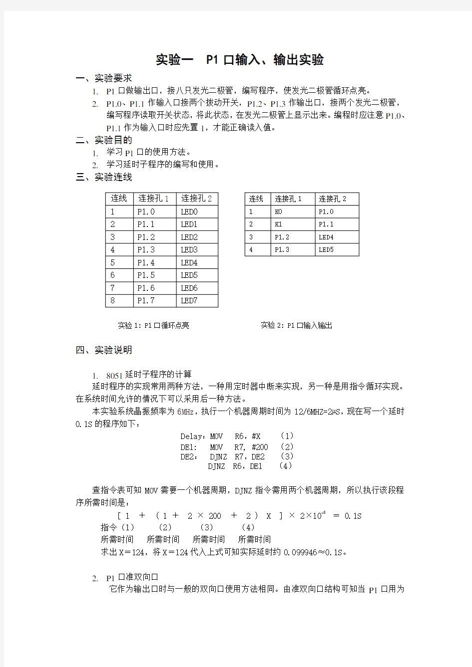 P1口输入、输出实验