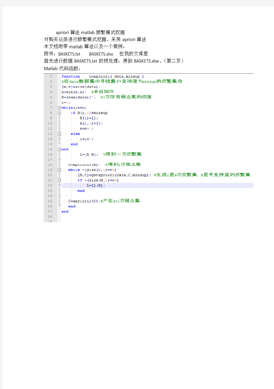 apriori算法matlab频繁模式挖掘(含代码,原始数据)