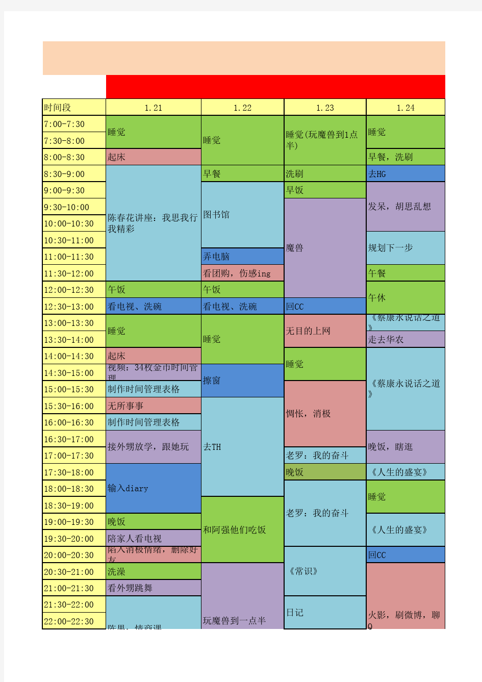 34枚金币时间管理法样表