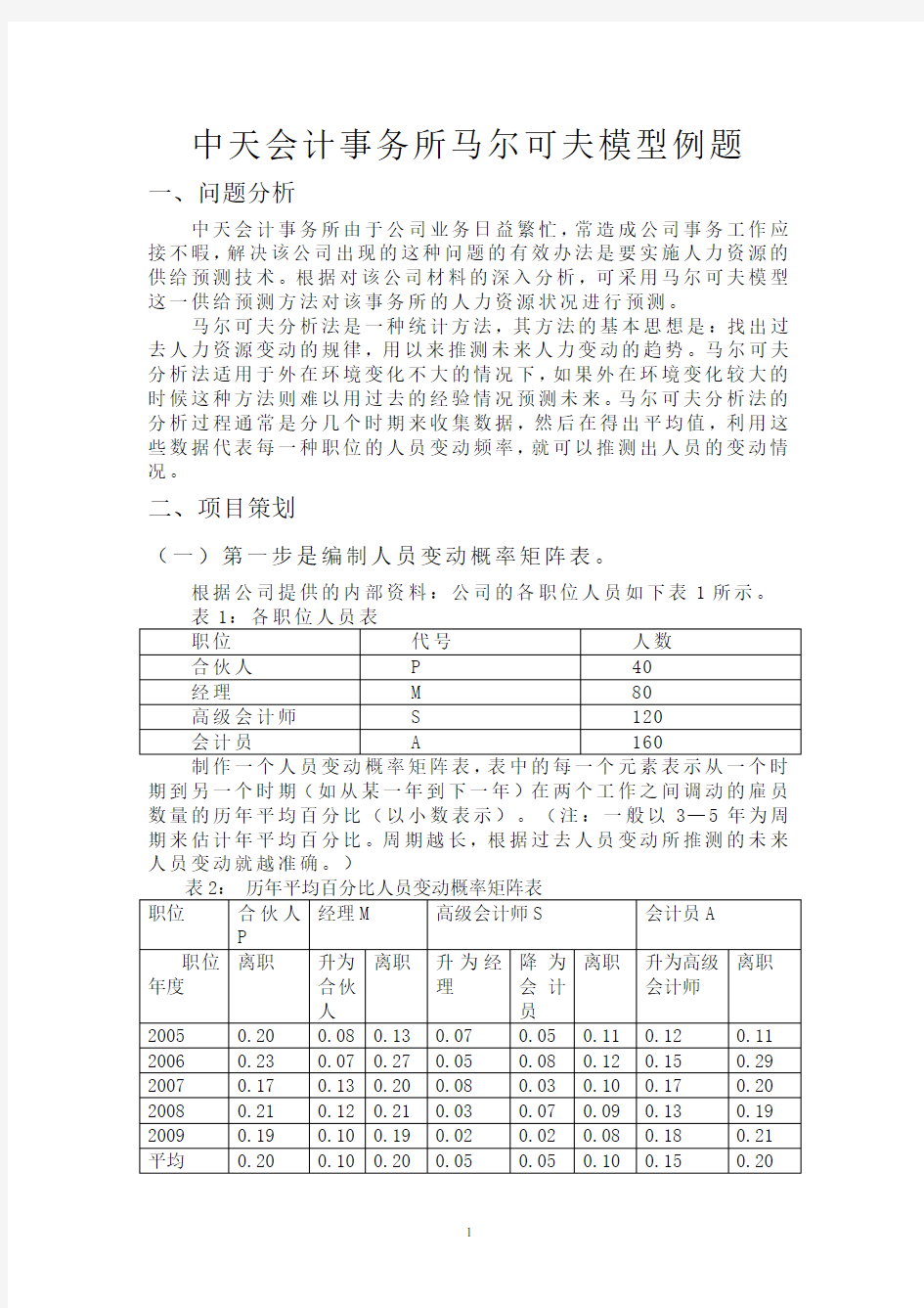 中天会计事务所马尔可夫模型例题(最完整的例题分析)