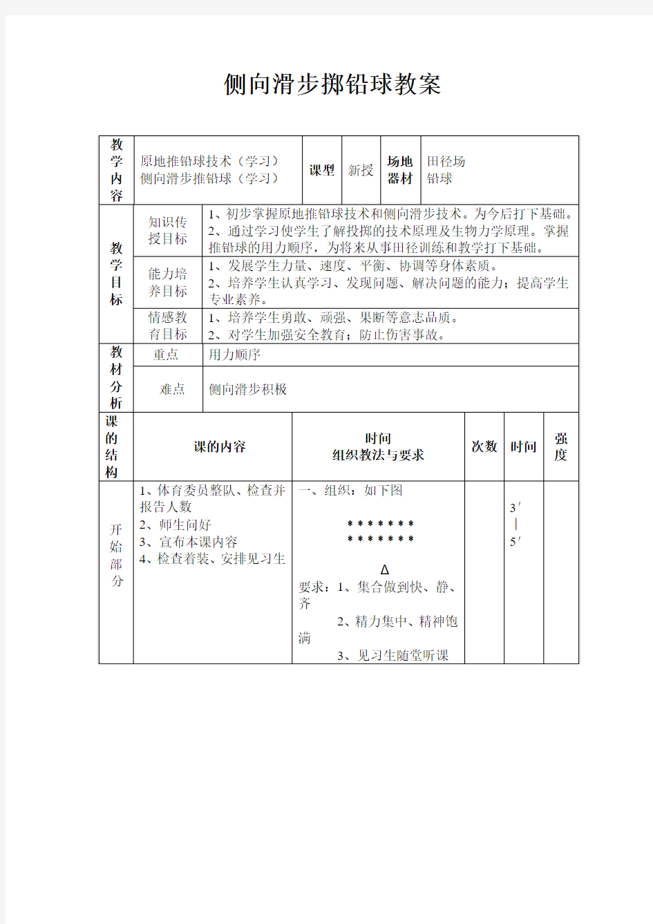 侧向滑步掷铅球教案