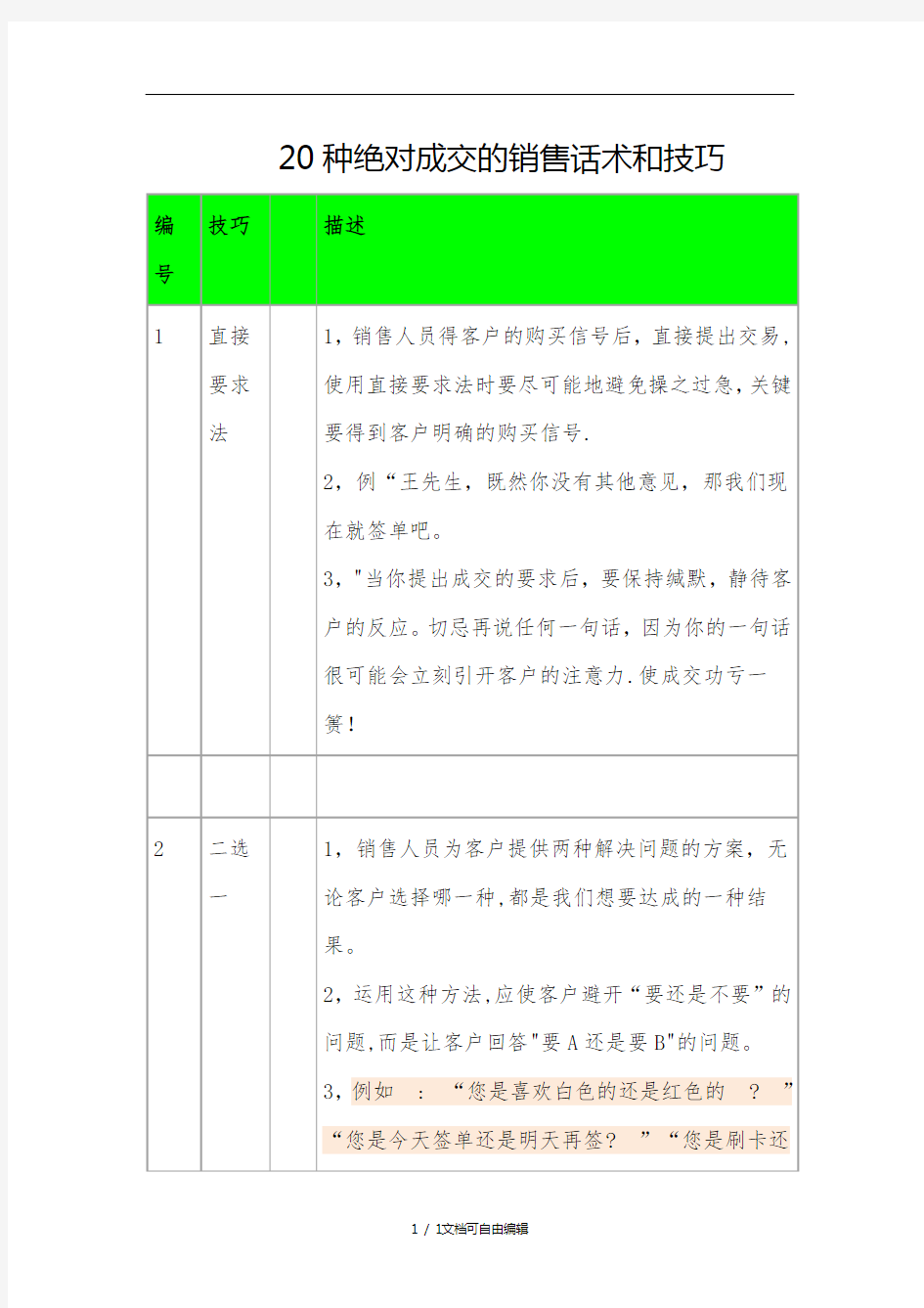 20种绝对成交的销售话术