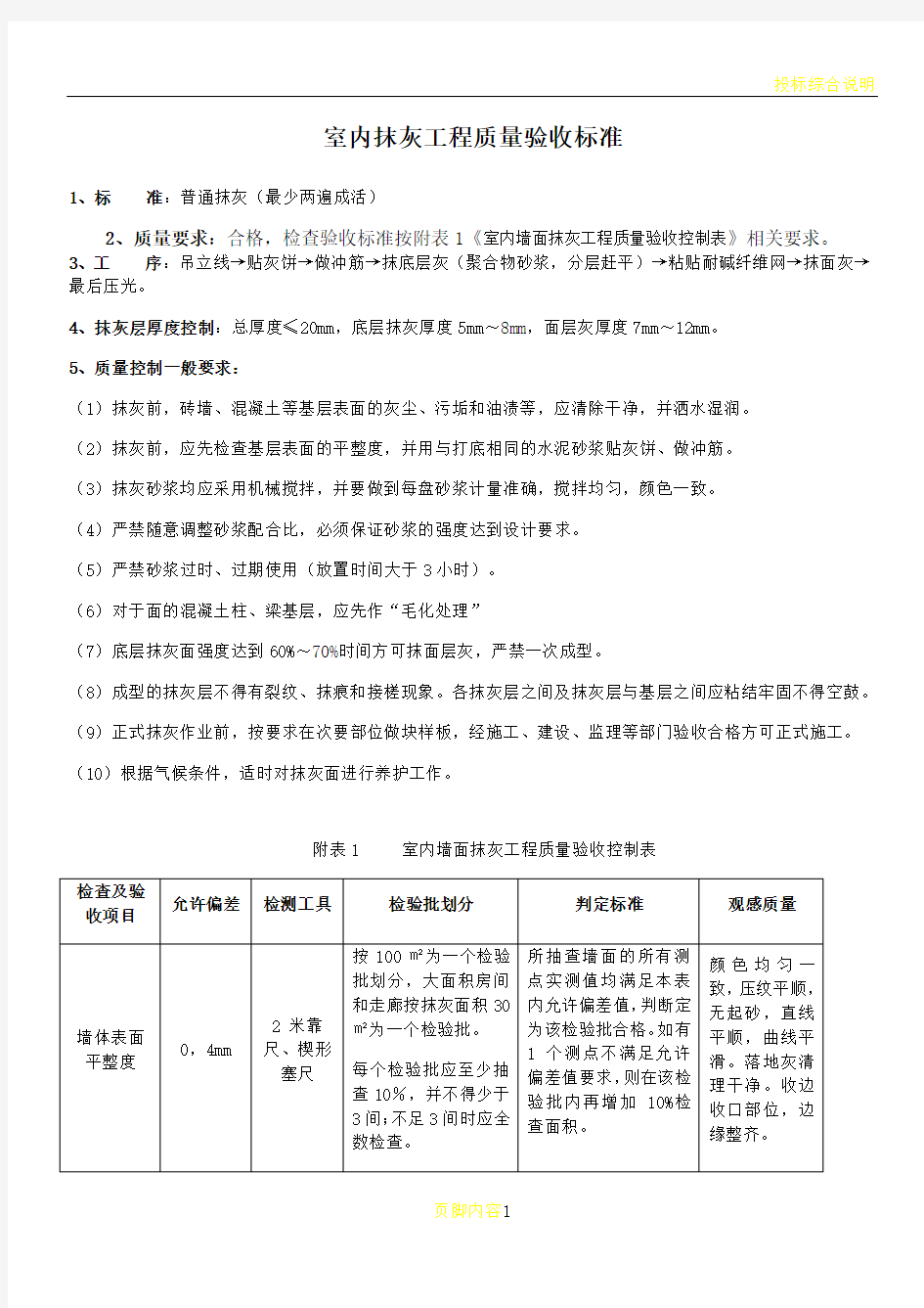 室内抹灰工程质量验收标准(自编)