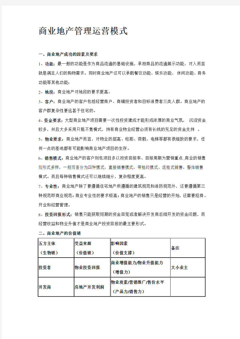 商业地产管理运营模式