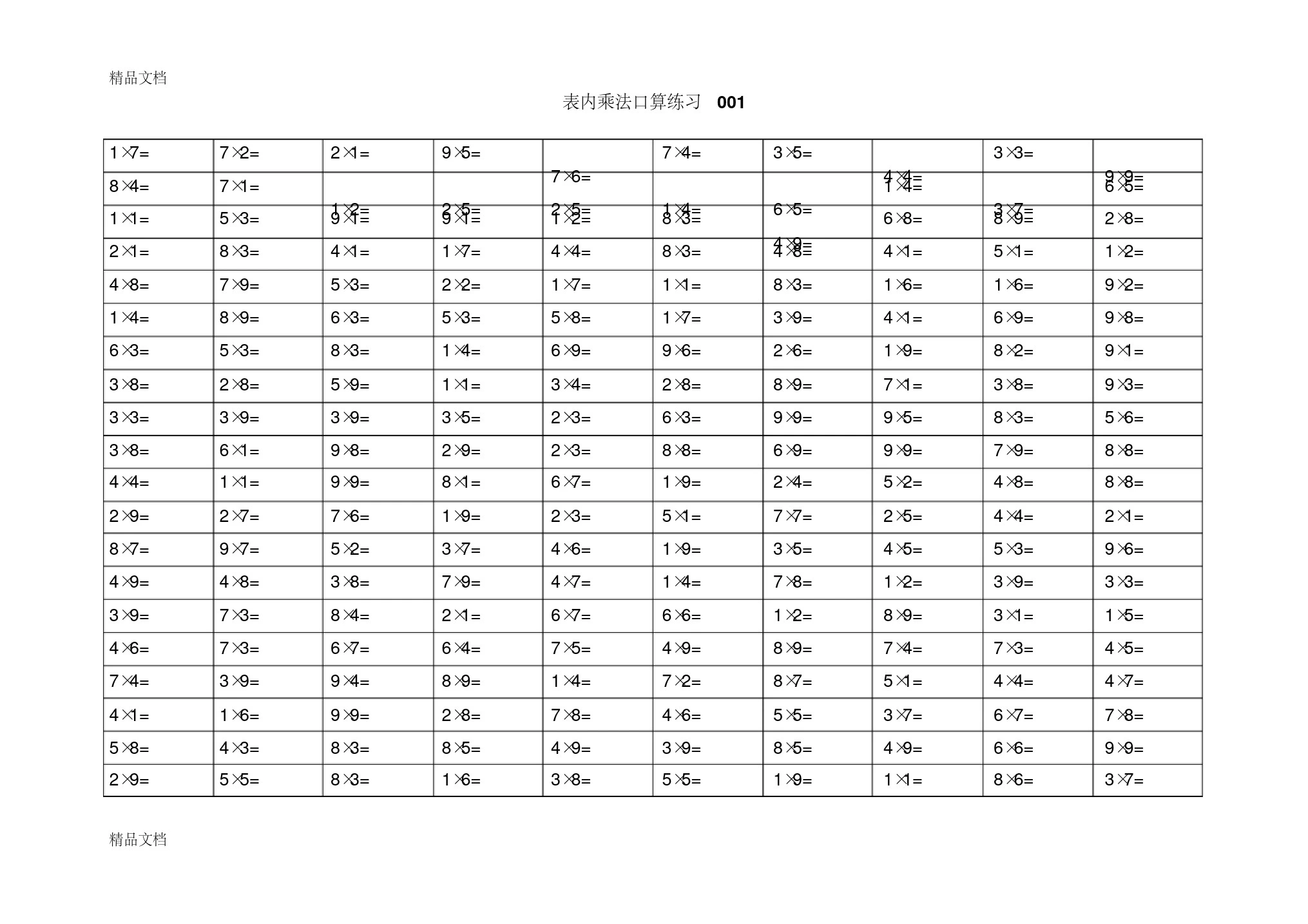 最新表内乘法口算练习1(共10份)