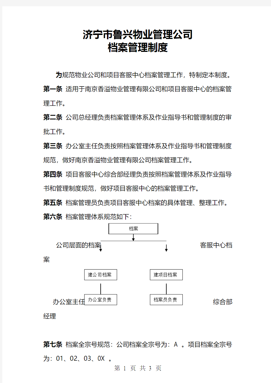 物业公司档案管理制度范本