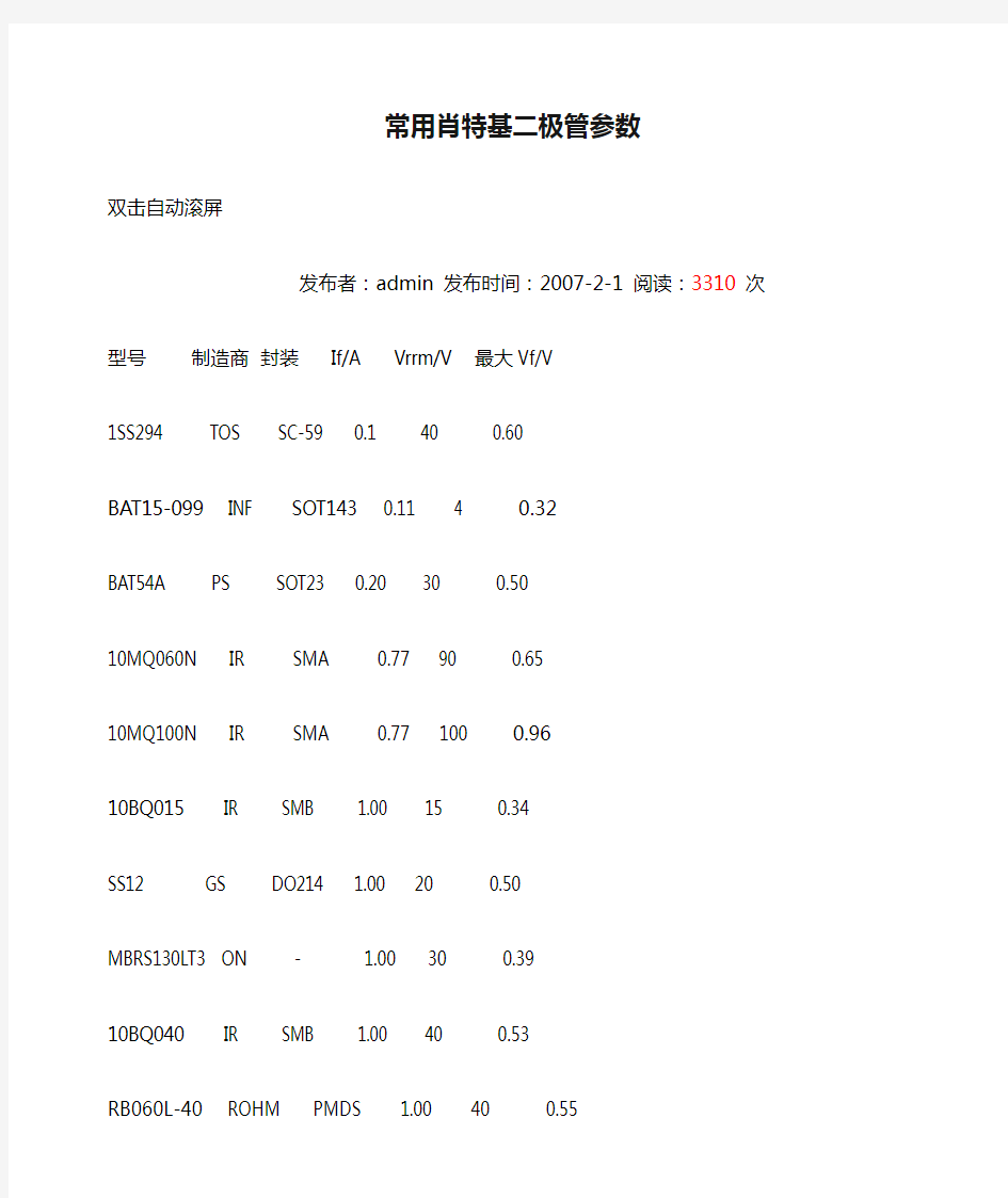 常用肖特基二极管参数