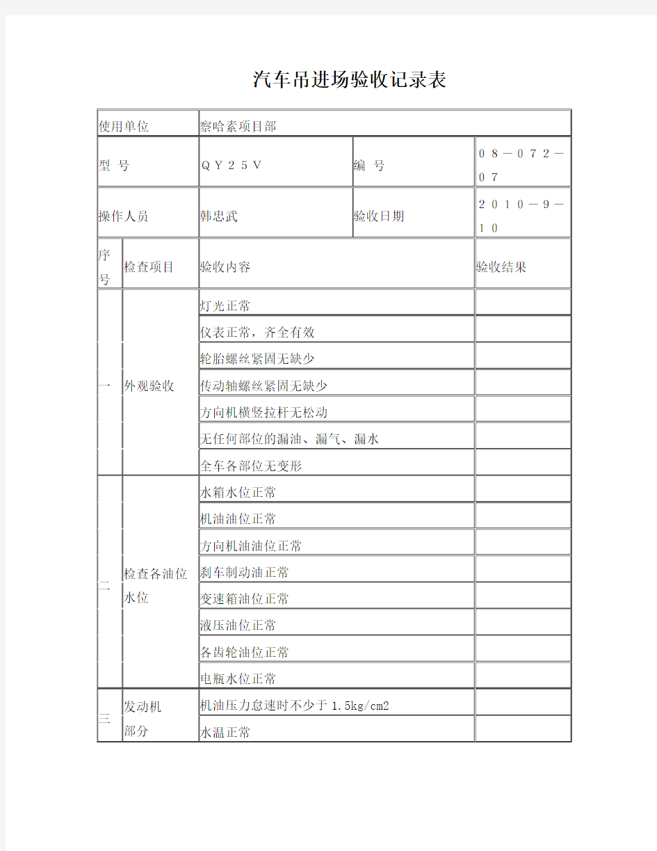 汽车吊验收记录