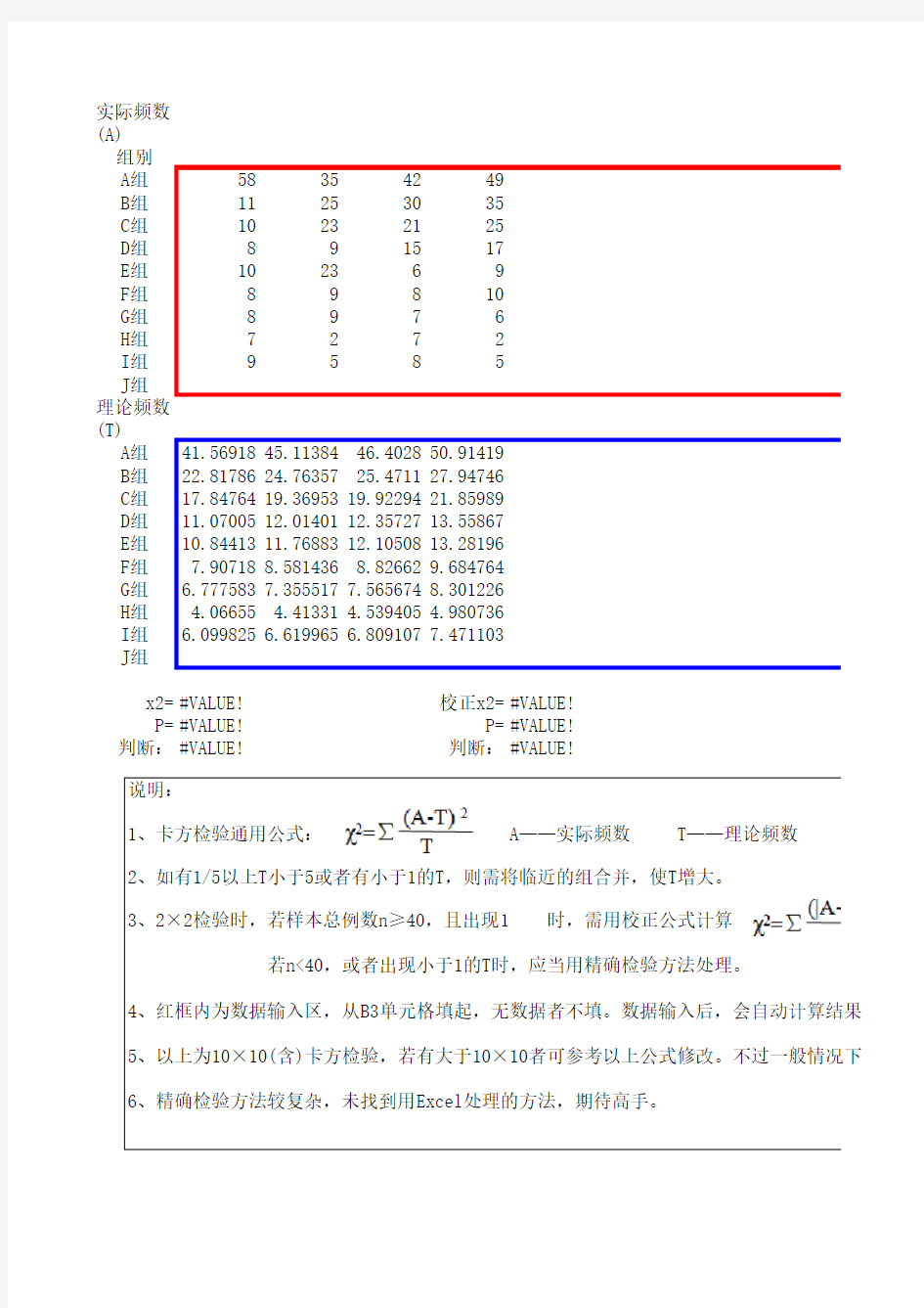 Excel处理2×2到10×10卡方检验--