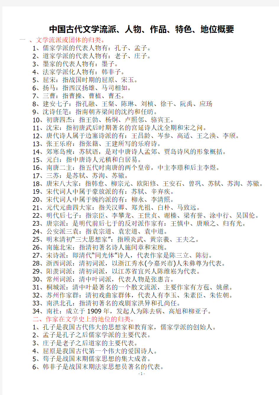 (公务员考试)中国古代文学常识整理-流派内容篇