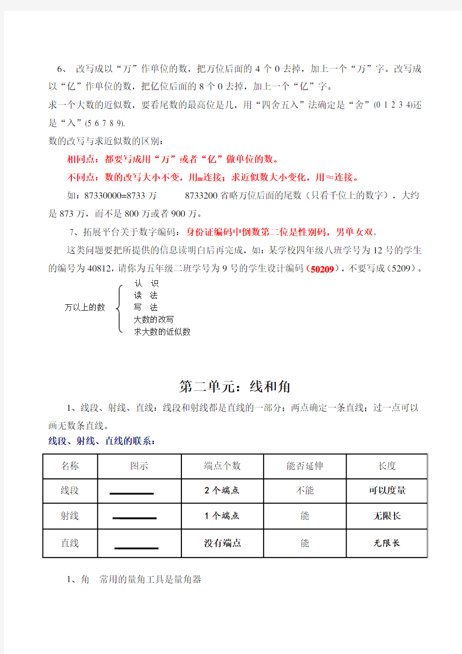 新青岛版四年级数学上册知识点归纳