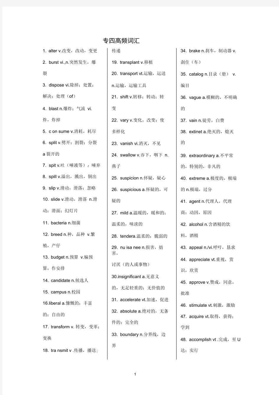 完整专四高频词汇与短语含例句