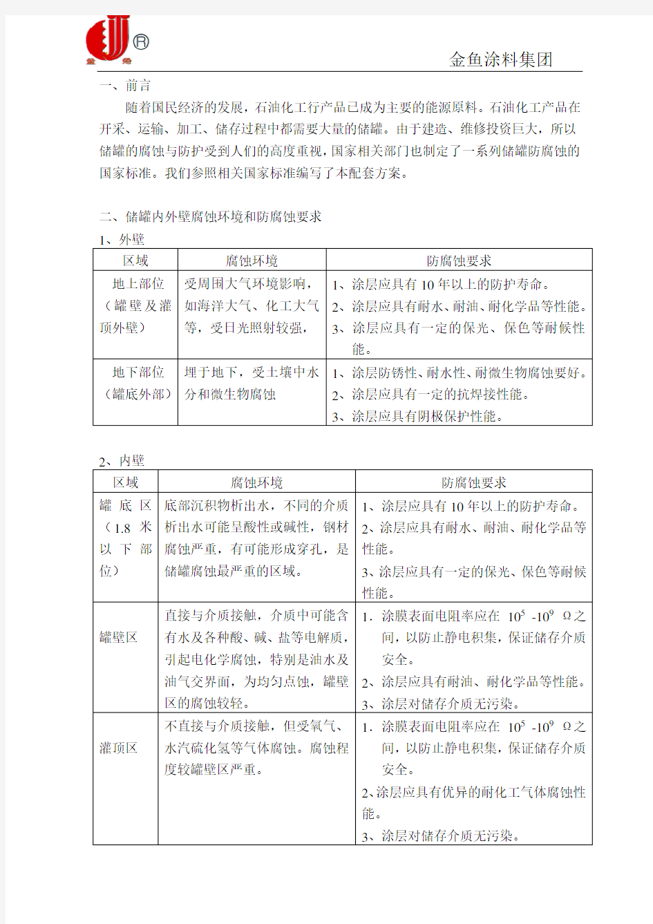 储油罐防腐涂装方案设计