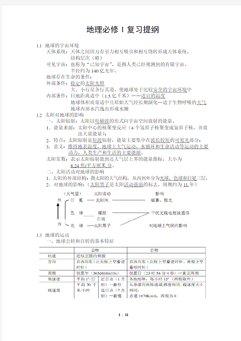 湘教版高中地理必修一知识点