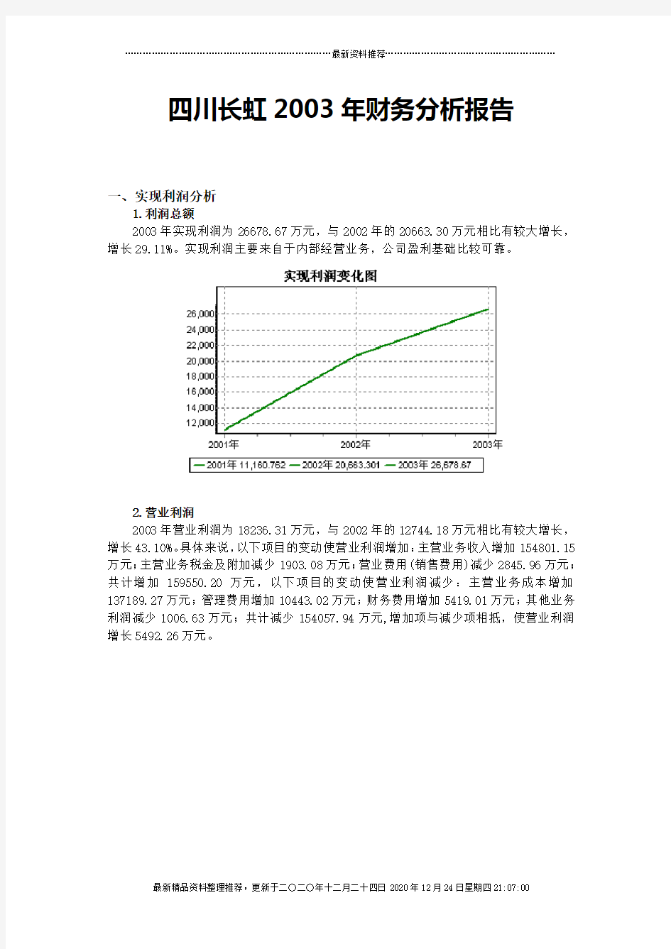 四川长虹财务管理综合分析过程