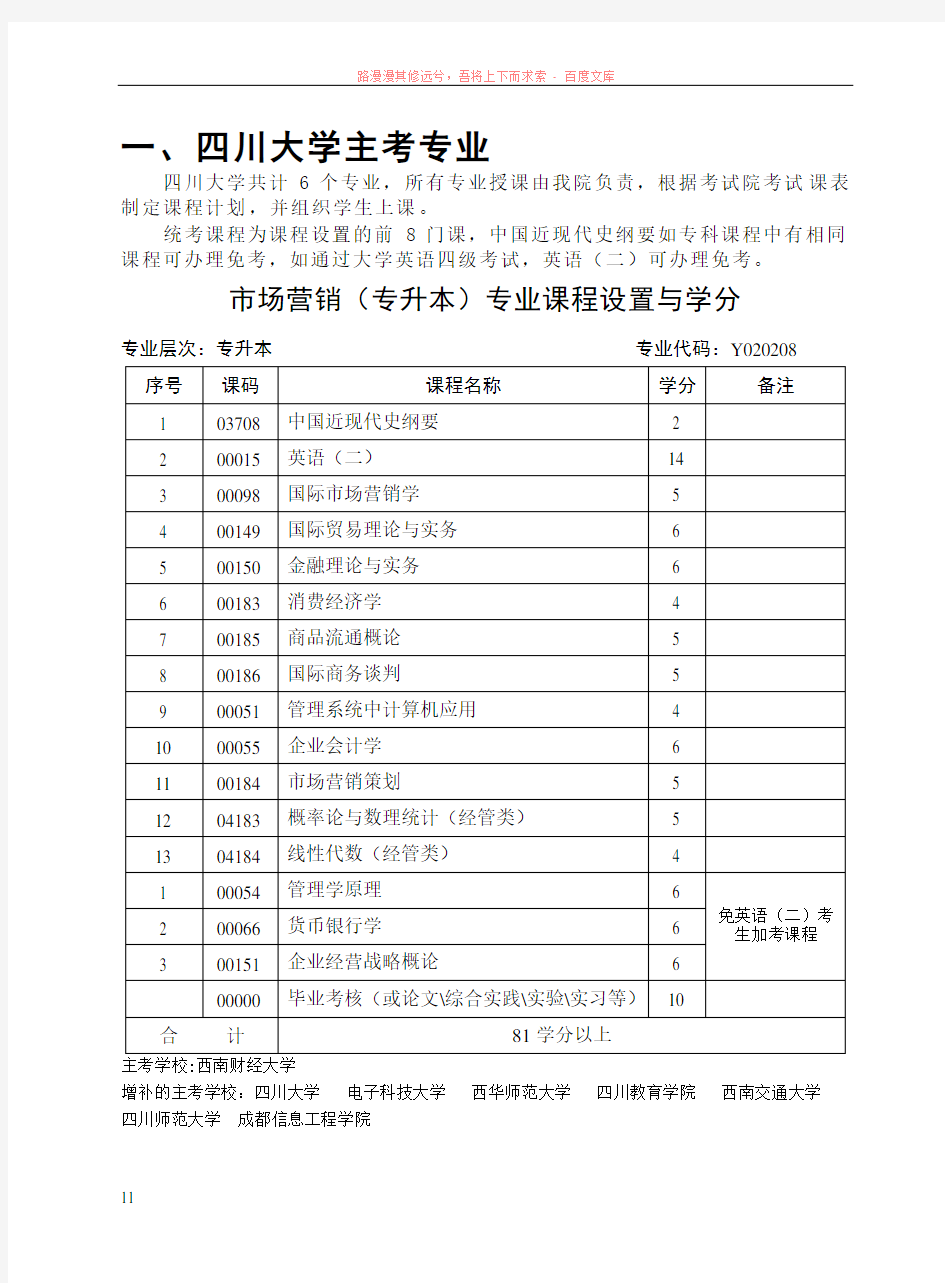 自学考试专业课程设置及授课方式