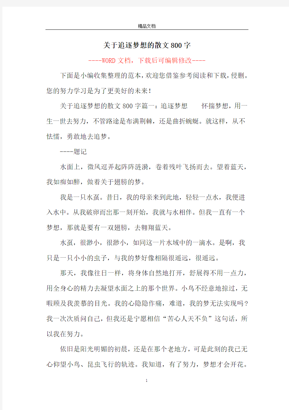 关于追逐梦想的散文800字