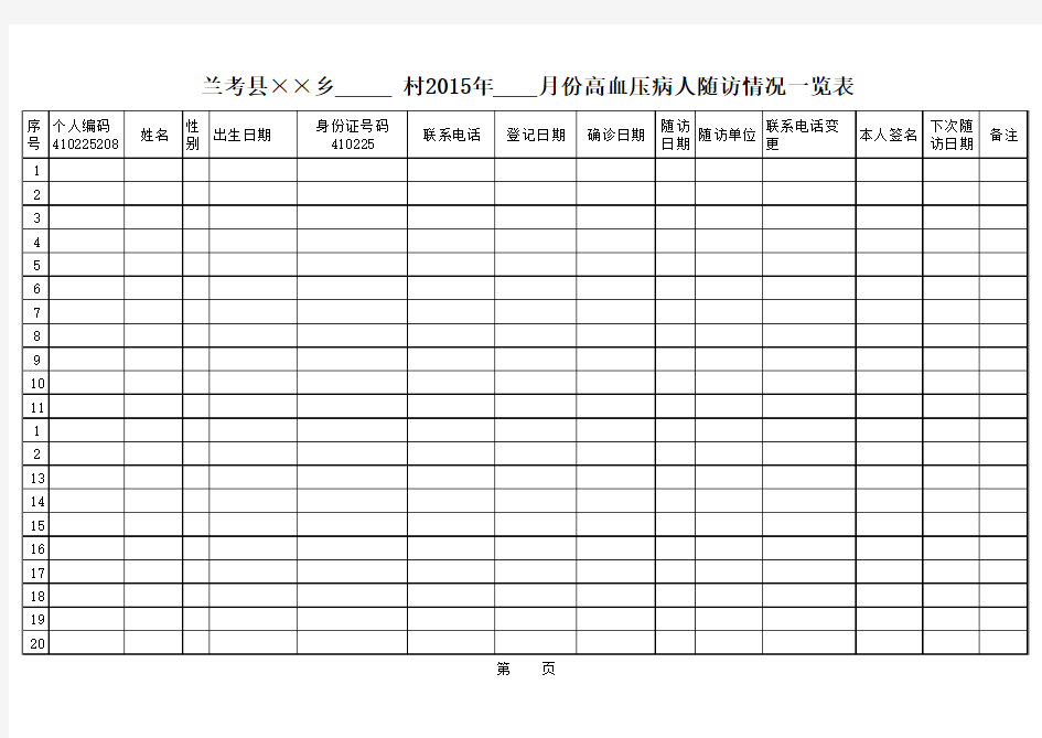 高血压随访一览表