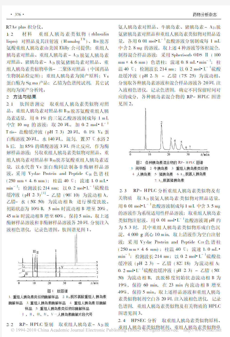 重组人胰岛素类似物的HPLC分析