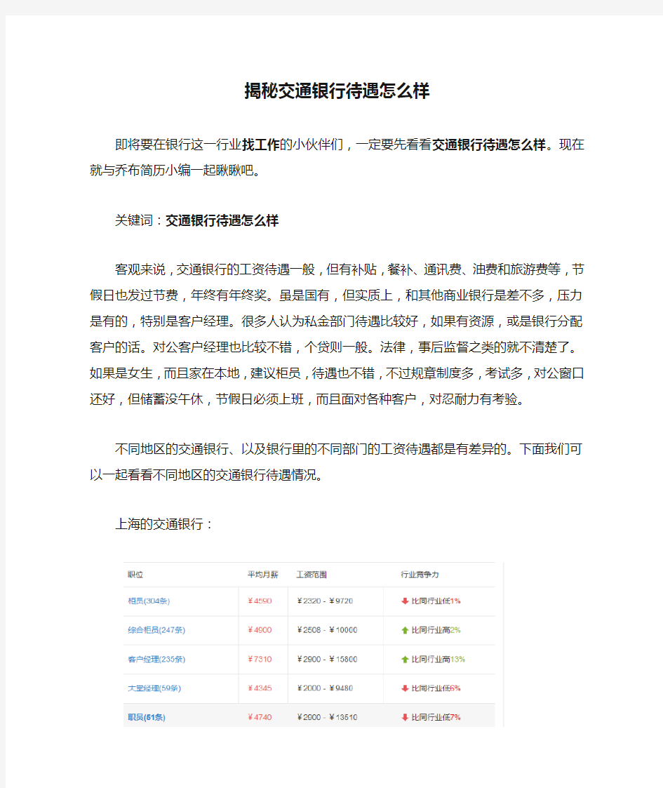 揭秘交通银行待遇怎么样