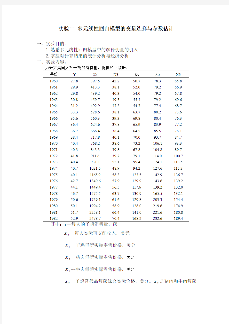 实验二 多元线性回归模型的参数估计