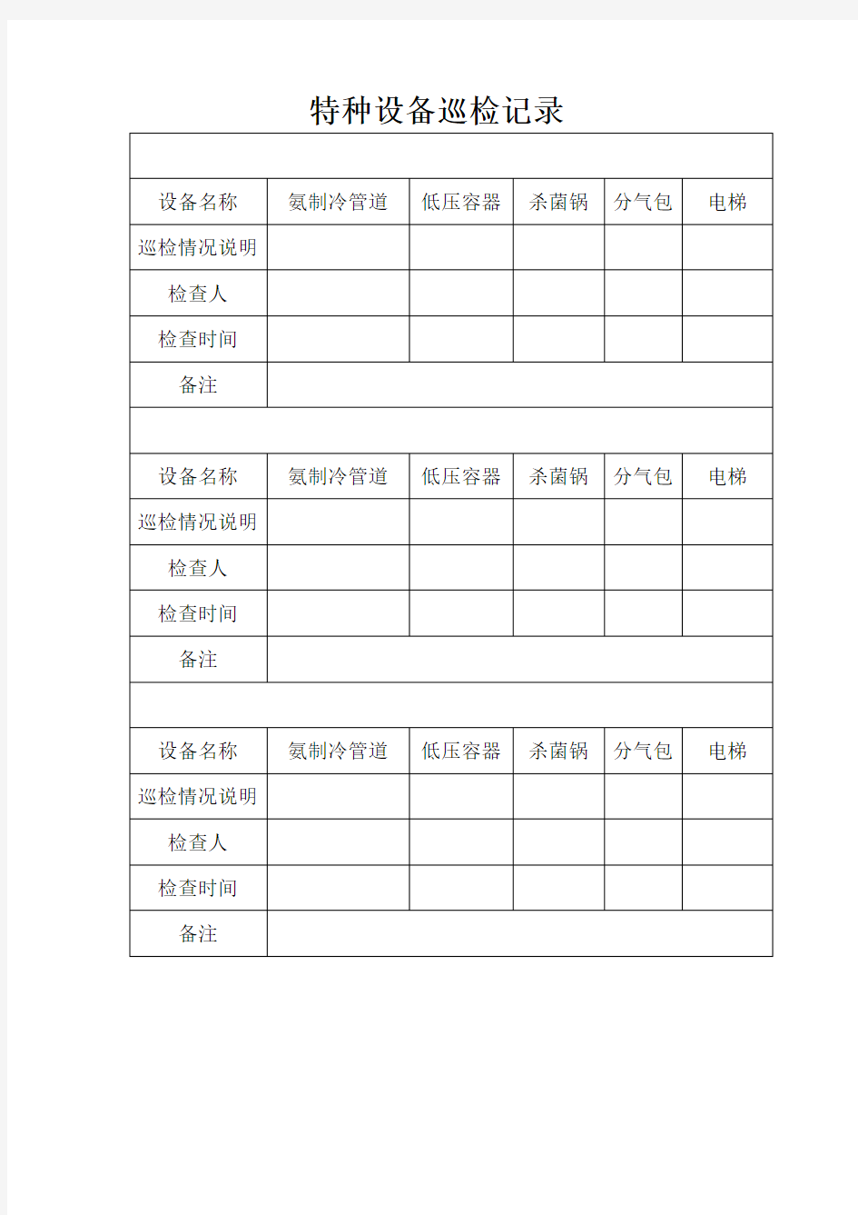 特种设备日常巡检记录