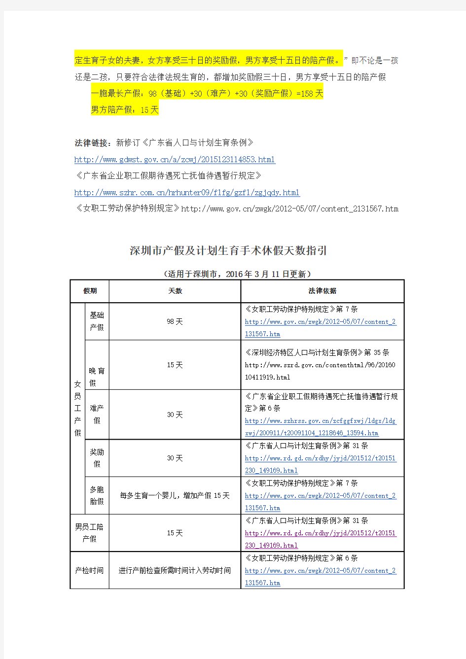 深圳市婚假、产假及计划生育手术休假天数指引 (1)