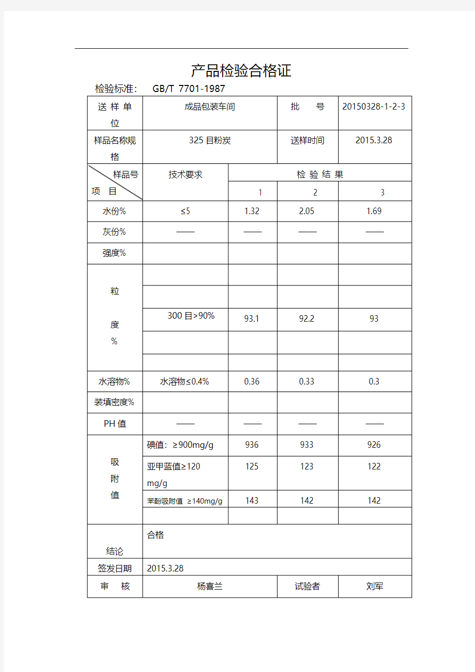 产品检验合格证