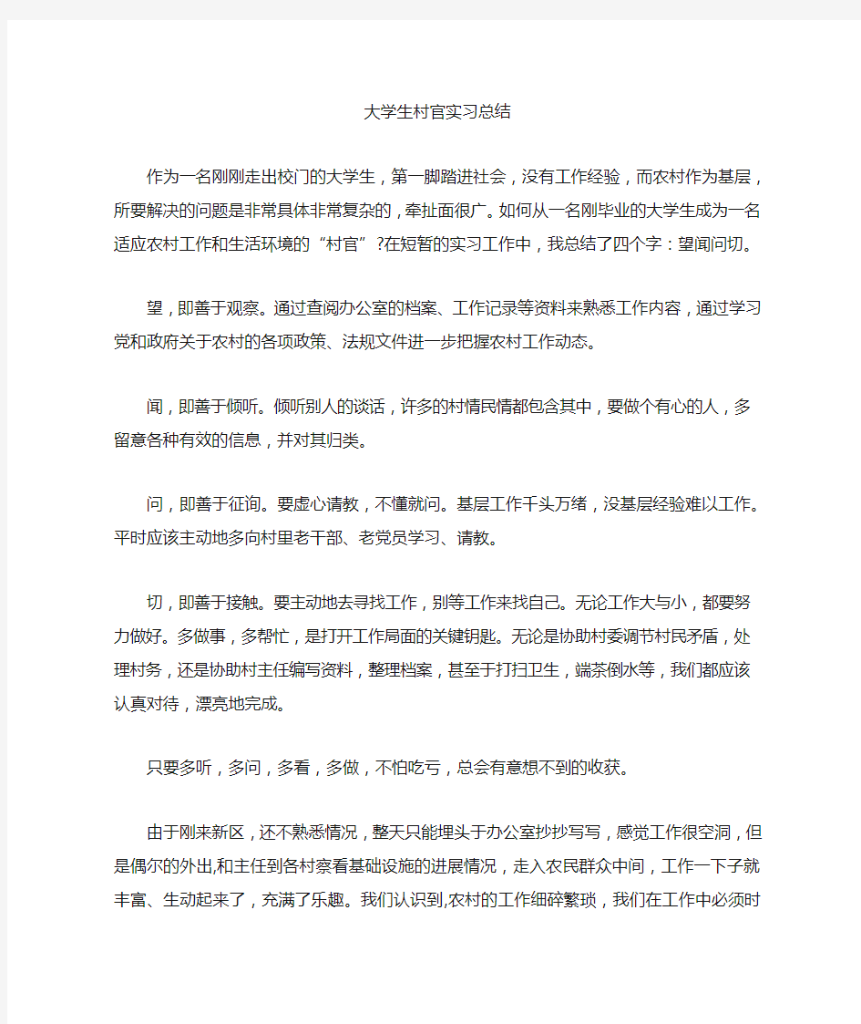 大学生村官实习总结