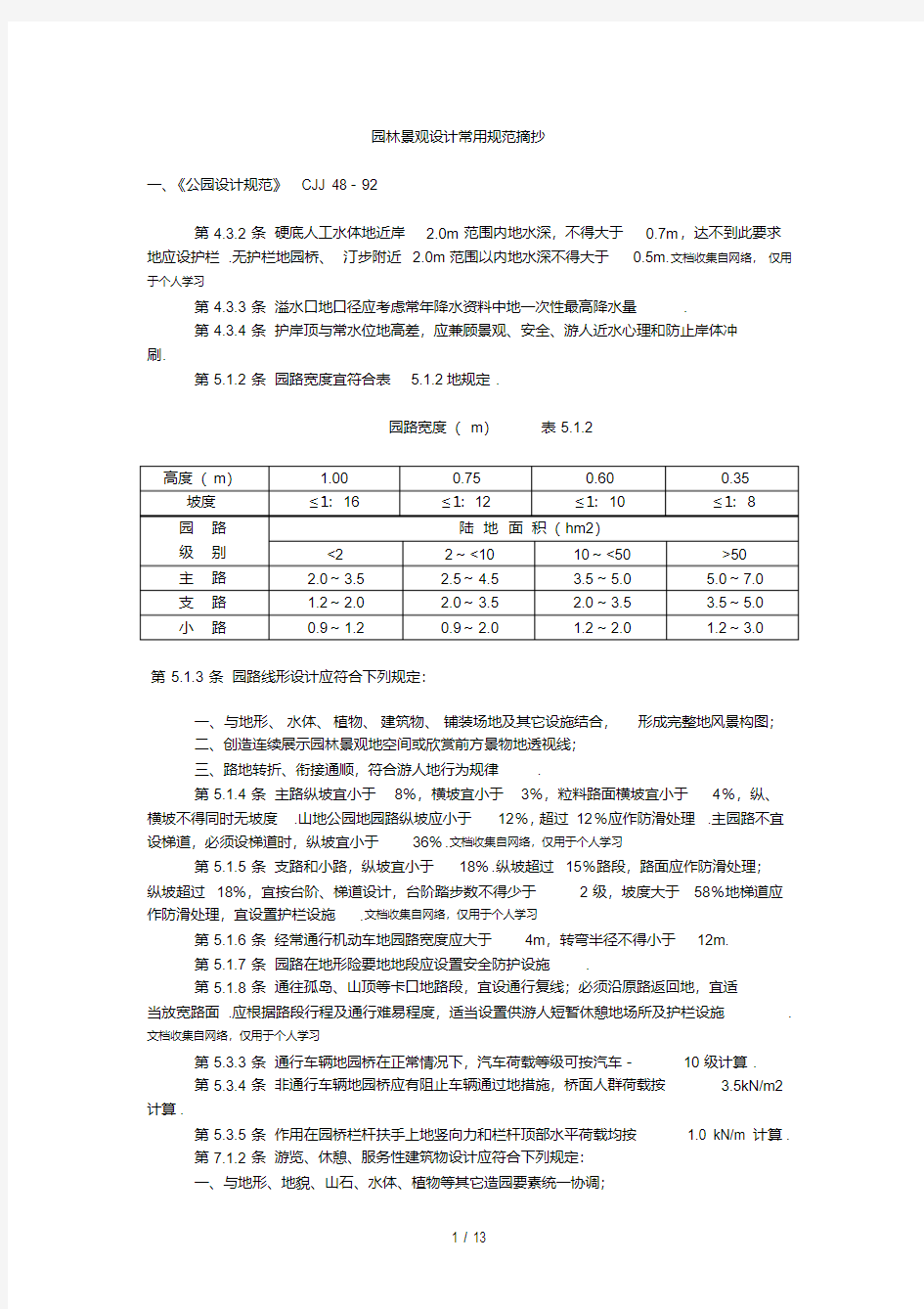 园林景观设计常用规范汇总