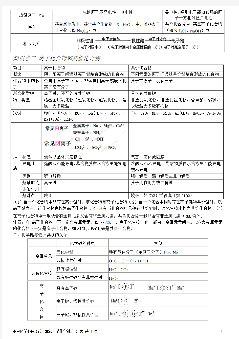 (完整word版)第一章第三节化学键知识点归纳总结,推荐文档