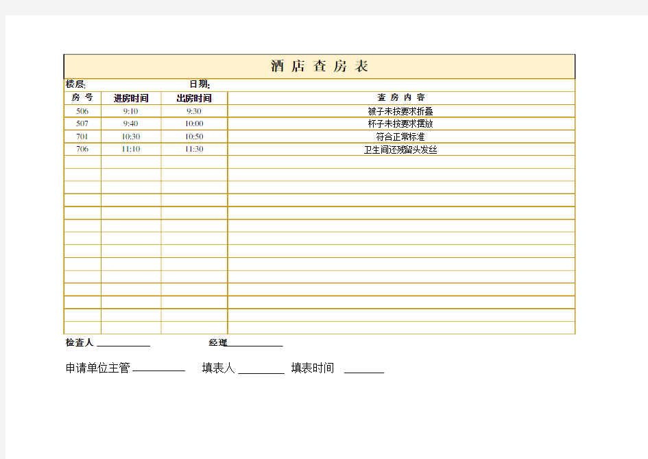 酒店查房表