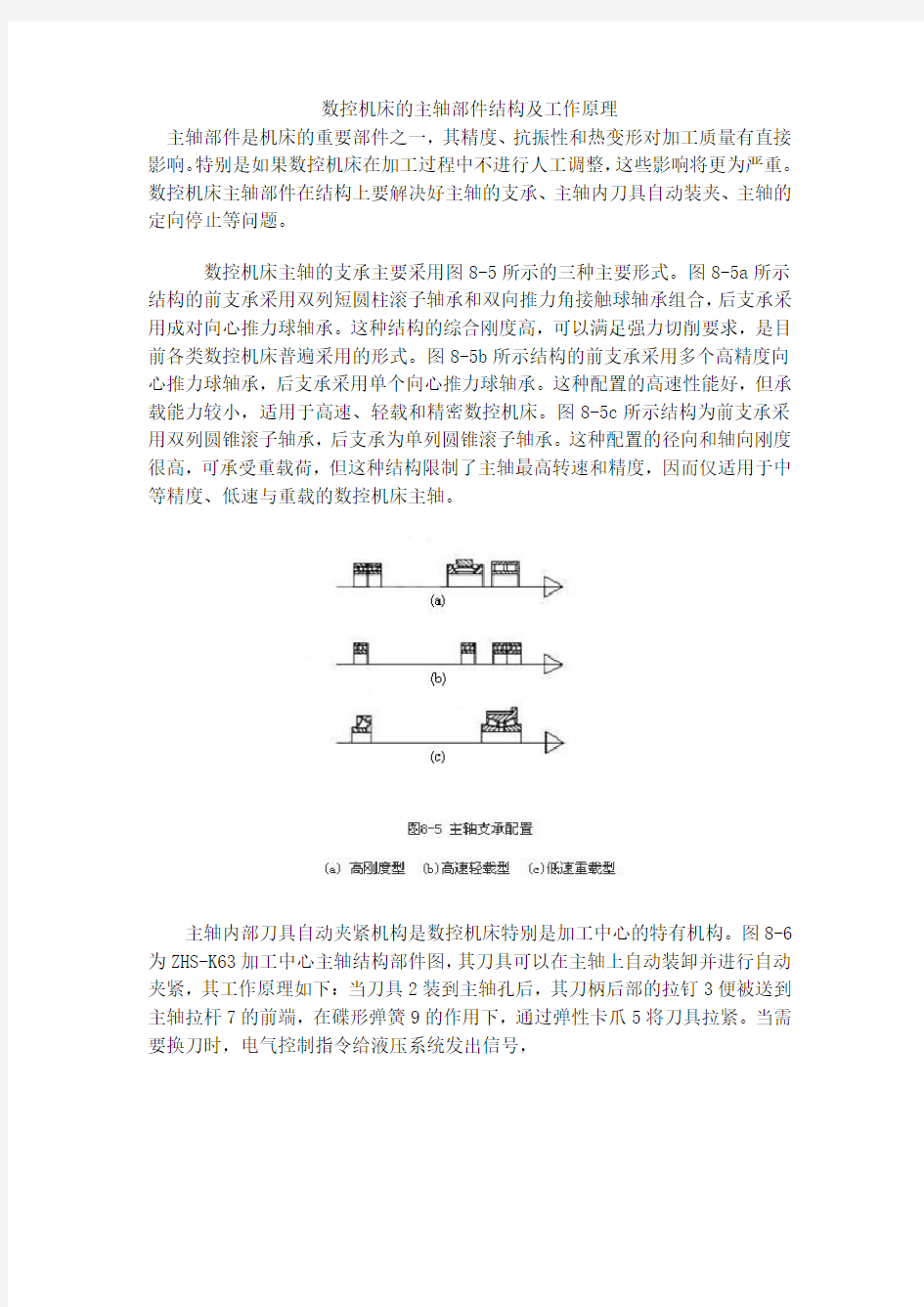 数控机床的主轴部件结构及工作原理