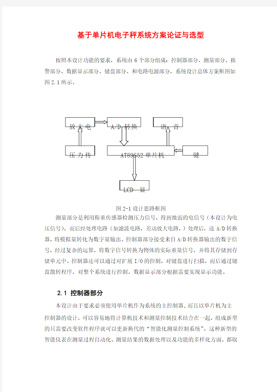 基于单片机电子秤系统方案论证与选型