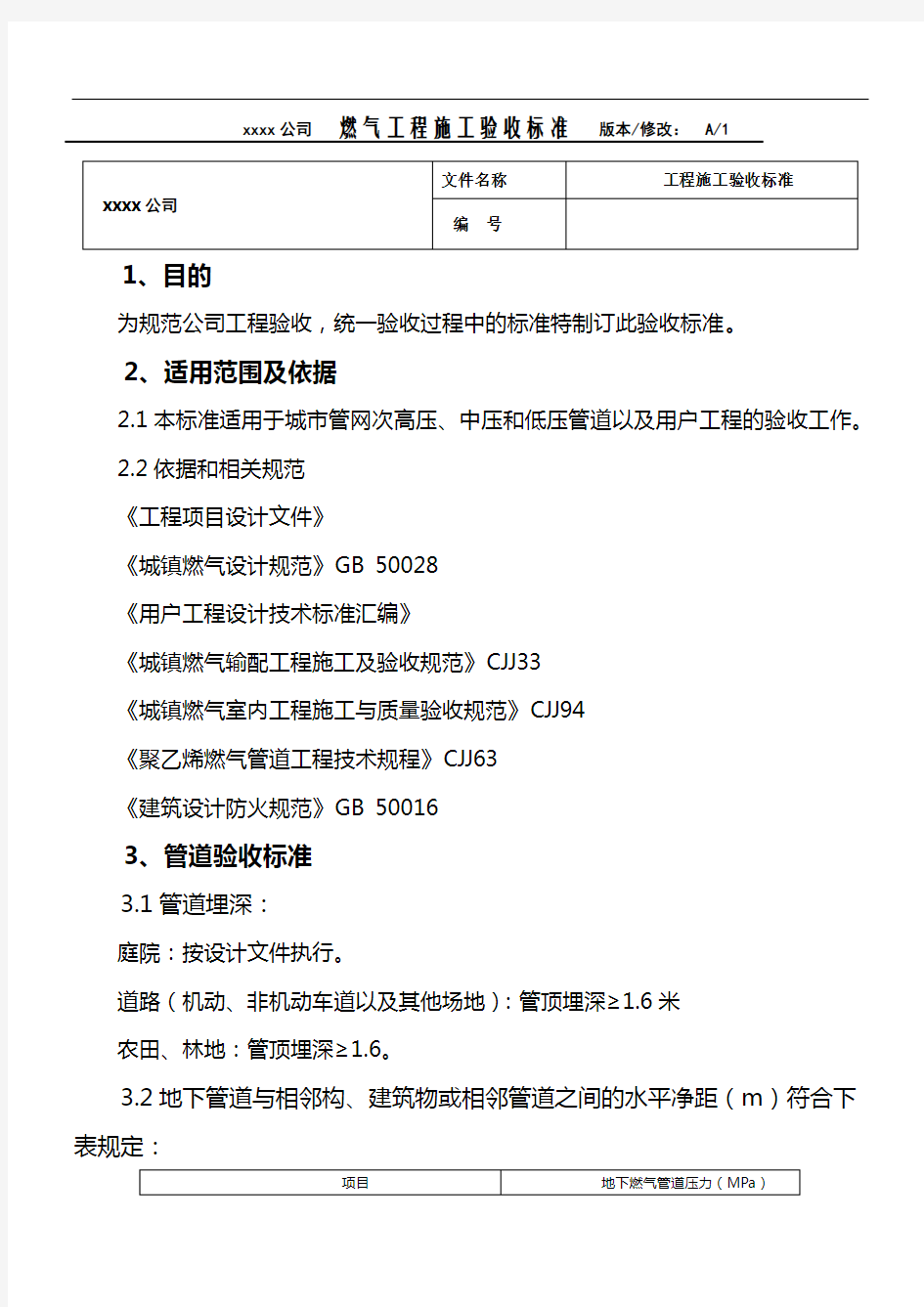 (完整版)燃气工程施工验收标准