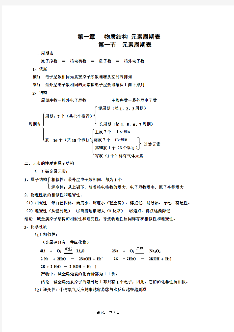 (完整word版)化学必修二第一章知识点总结