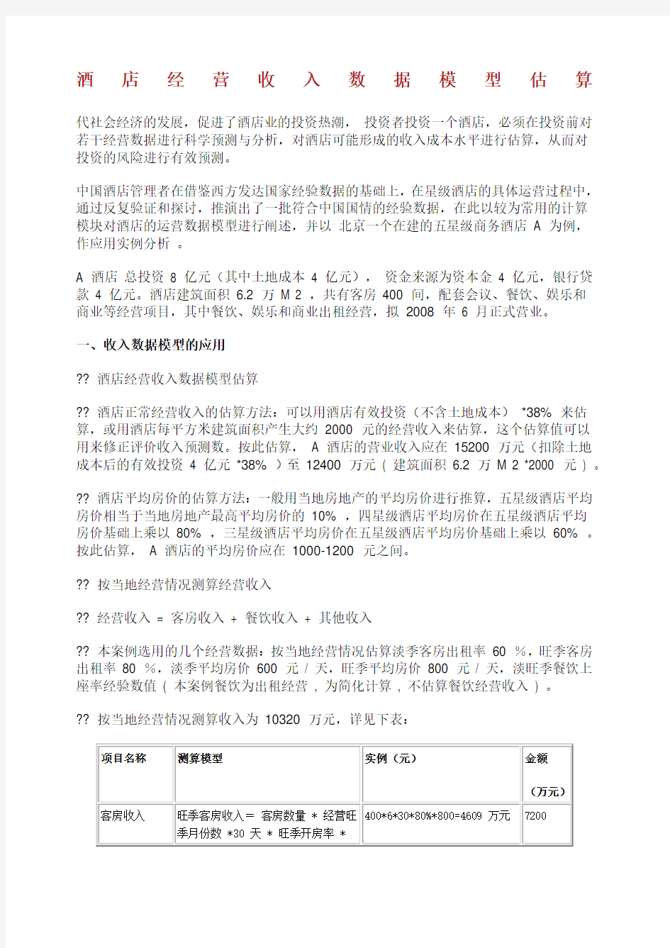 酒店经营收入数据模型估算及财务预算的编制.docx