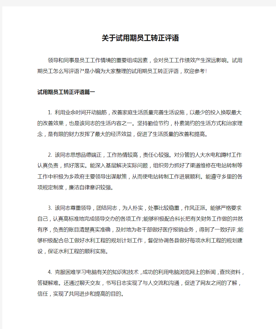 关于试用期员工转正评语