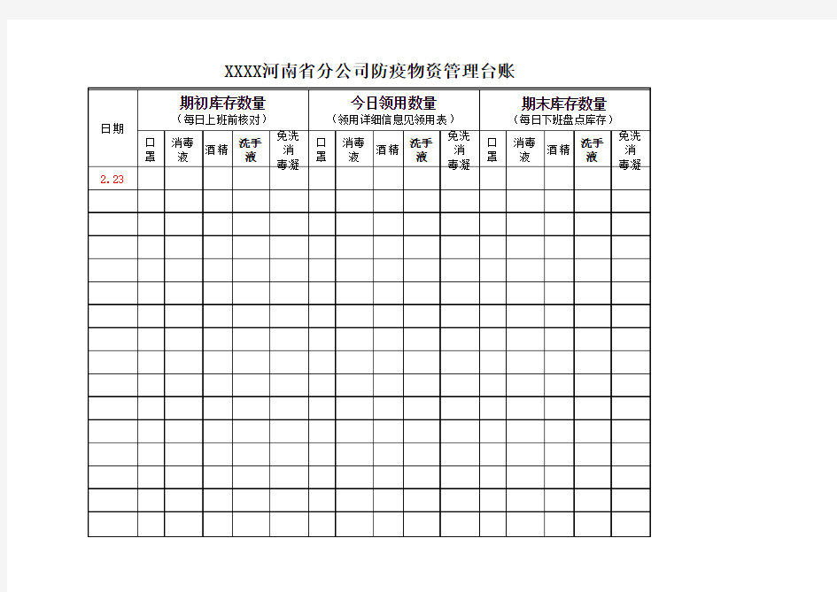 防疫物资管理台账