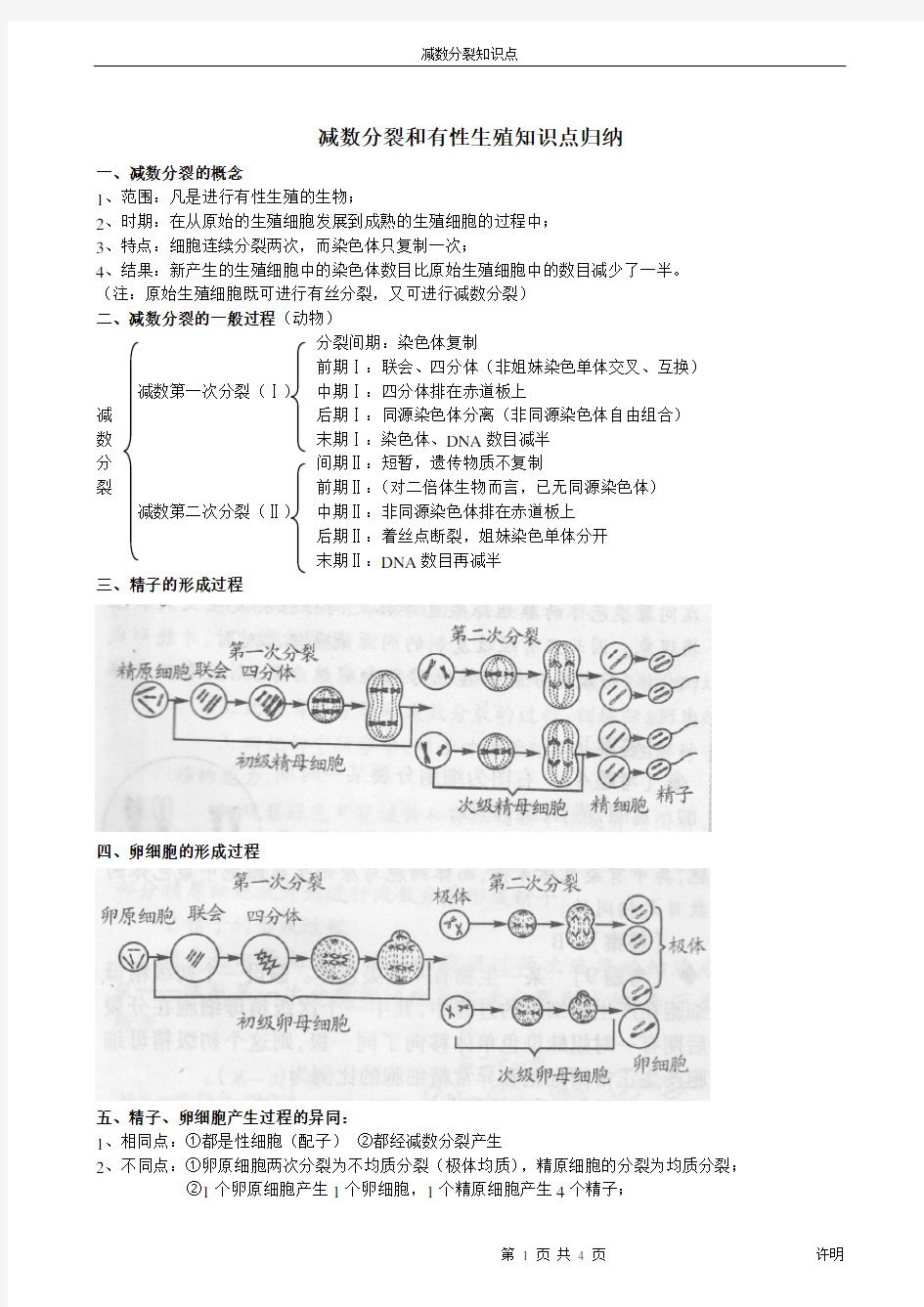 (完整版)减数分裂知识点归纳