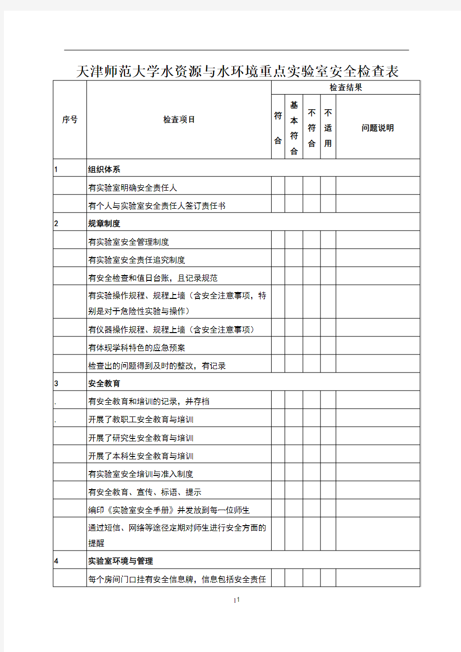 实验室安全检查表