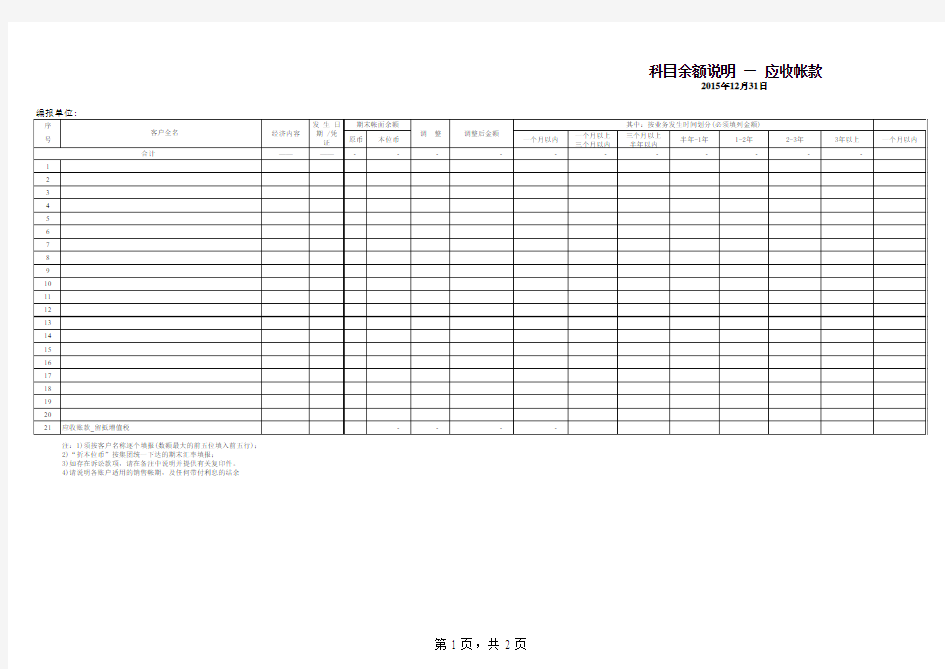 (上市公司审计基础表)应收账款账龄分析表