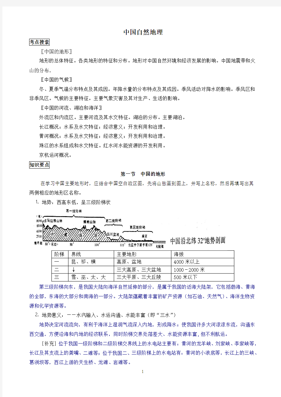 中国自然地理系统知识点汇编全集---讲义教材