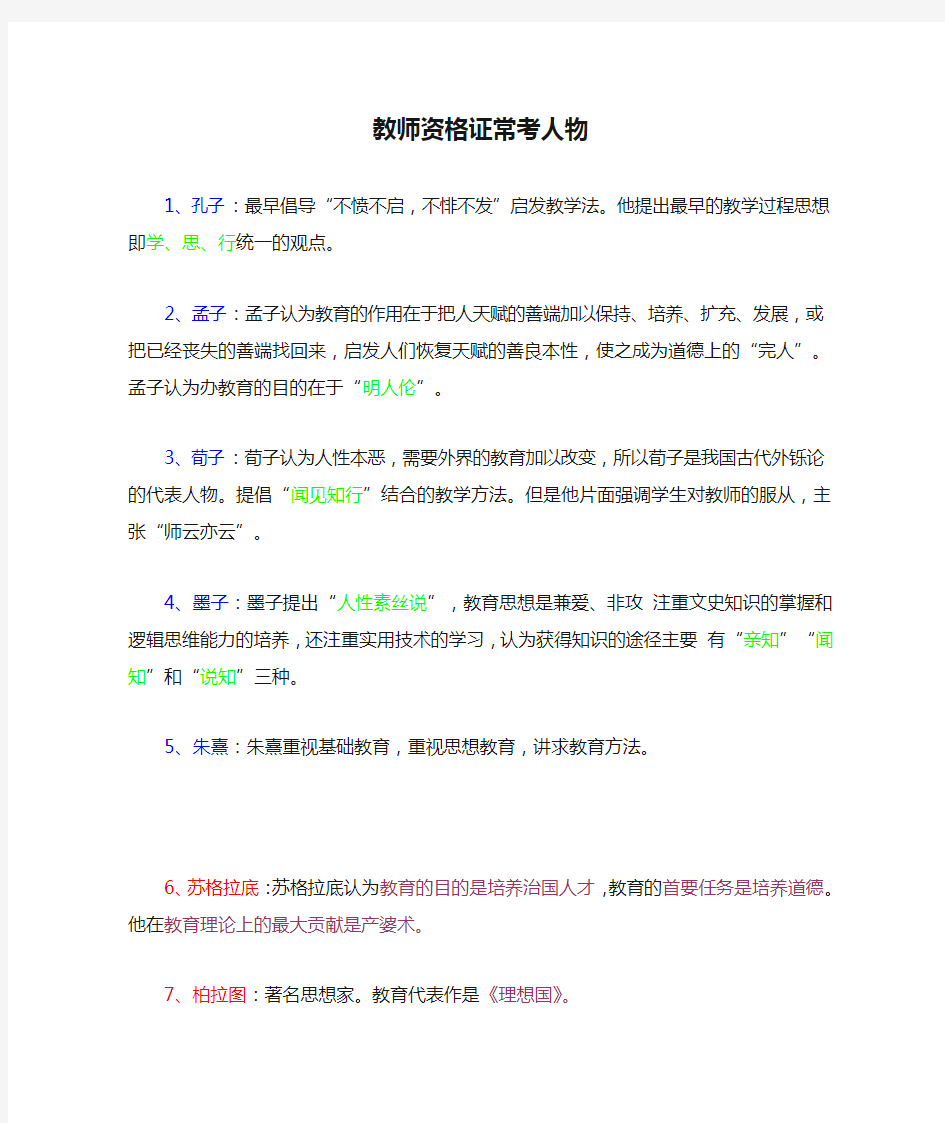 教师资格证常考人物