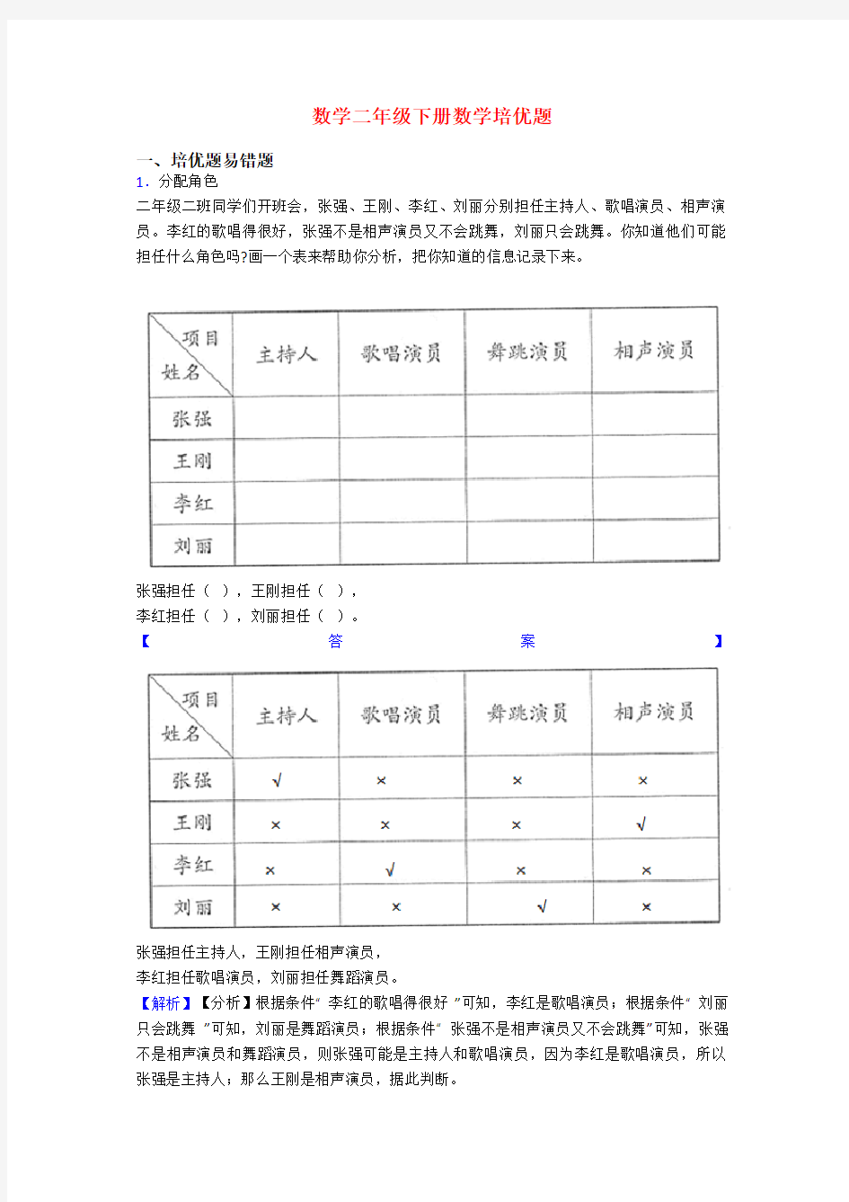 数学二年级下册数学培优题